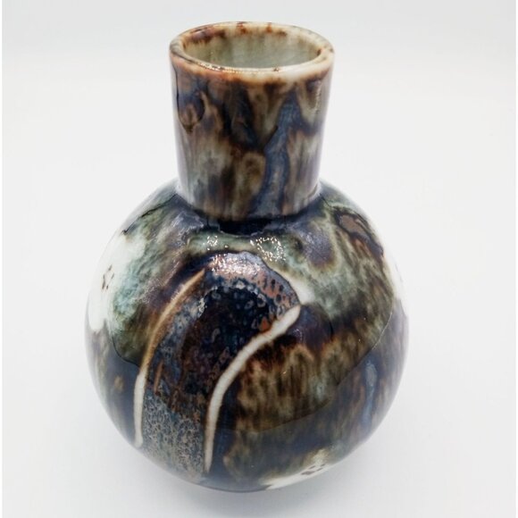 Vintage Bud Vase Wony  Japan Cherry Blossom Drip Glaze Handmade Pottery Kitschy - Picture 4 of 16